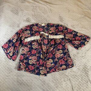 LA Hearts Womens M Cardigan Shirt Open Front Sheer Chiffon Floral Kimono Sleeve